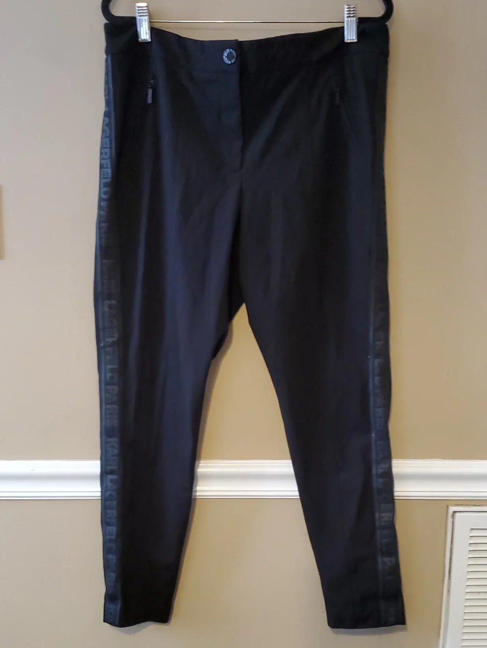 Karl Lagerfeld Paris Logo Taping Cool Compression Pant In Black Size 14